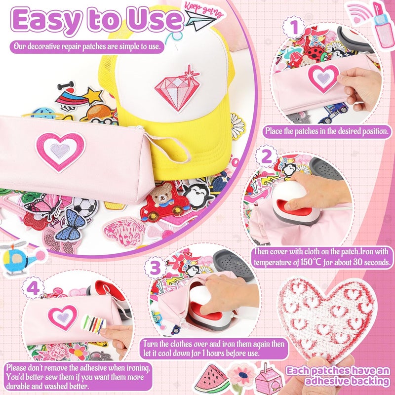 NICEVINYL Iron on Embroidery Patches for Backpacks: 70PCS Random Assortment Vibrant Designs Patch for Clothing Bag Hats Jackets Decor - Colorful and Pink Patches Sew On Appliques for DIY Craft - Image 4